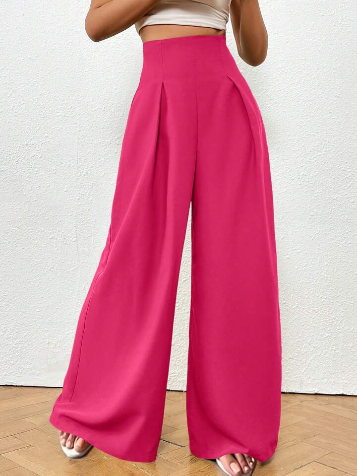 Ultra High Waist Plicated Detail Wide Leg Pants