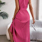 High waist sleeveless pleated dress with belt in pink