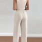 Hollow cut out tied crop top & straight leg pant set in nude