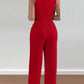 Hollow cut out tied crop top & straight leg pant set in red