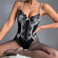 Floral Embroidered lingerie bodysuit in black