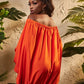 Off shoulder long sleeve elastic waist mini dress in orange