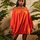 Off shoulder long sleeve elastic waist mini dress in orange