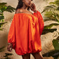 Off shoulder long sleeve elastic waist mini dress in orange