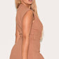 Linen look wrap front belted blazer in nude