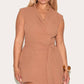 Linen look wrap front belted blazer in nude