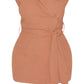 Linen look wrap front belted blazer in nude