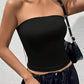 2pcs solid color strapless top in white & brown