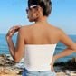 2pcs solid color strapless top in white & brown