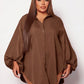 Plus lantern sleeve shirt in brown