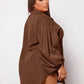 Plus lantern sleeve shirt in brown