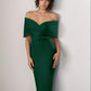 Off shoulder foldover belted bandage dress in green