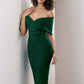 Off shoulder foldover belted bandage dress in green
