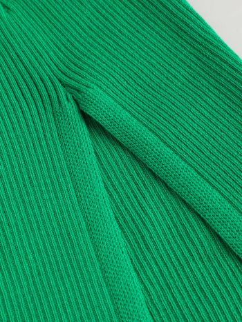 Knit solid polo bell sleeve midi dress in green