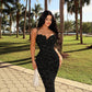 Lace corset bodycon dress in black