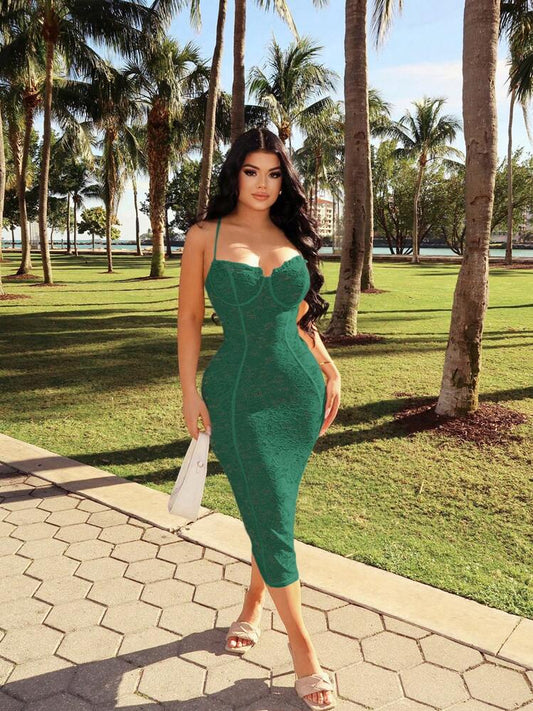 Lace corset bodycon dress in green