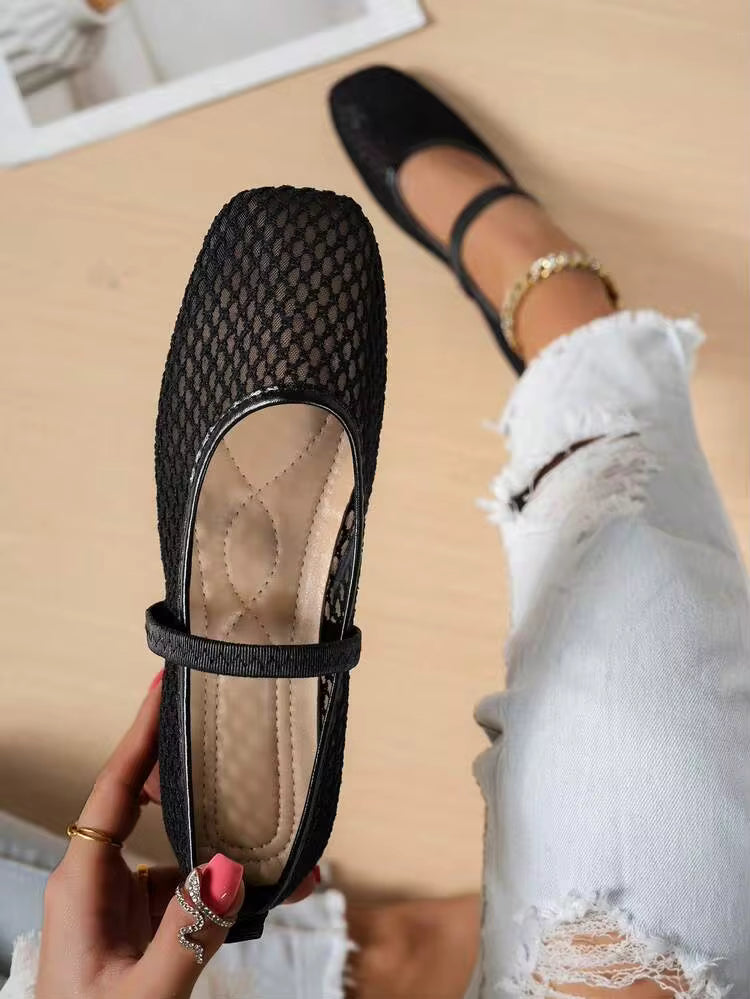 Lace mesh hollow flat shoe in balck