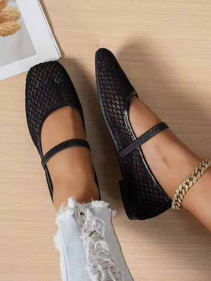 Lace mesh hollow flat shoe in balck