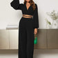 Lantern Sleeve Wrap Knot Back Crop top & Wide Leg trousers in black