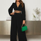 Lantern Sleeve Wrap Knot Back Crop top & Wide Leg trousers in black