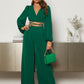 Lantern Sleeve Wrap Knot Back Crop top & Wide Leg trousers in green