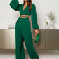Lantern Sleeve Wrap Knot Back Crop top & Wide Leg trousers in green