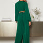 Lantern Sleeve Wrap Knot Back Crop top & Wide Leg trousers in green