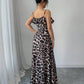Leopard print v-neck ruffle hem waist tie split dress in multi