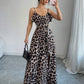 Leopard print v-neck ruffle hem waist tie split dress in multi