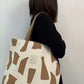 Letter graphic geometric pattern tote bag in multi