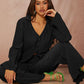 Lettuce trim button front top & pant in black