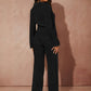 Lettuce trim button front top & pant in black