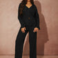 Lettuce trim button front top & pant in black
