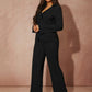 Lettuce trim button front top & pant in black