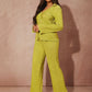 Lettuce trim button front top & pant in lime green
