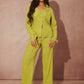 Lettuce trim button front top & pant in lime green