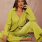 Lettuce trim button front top & pant in lime green