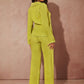 Lettuce trim button front top & pant in lime green
