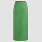 Linen-blend mid rise solid belted split maxi skirt in green