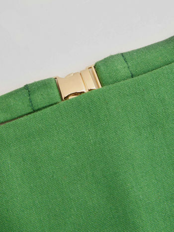 Linen-blend mid rise solid belted split maxi skirt in green