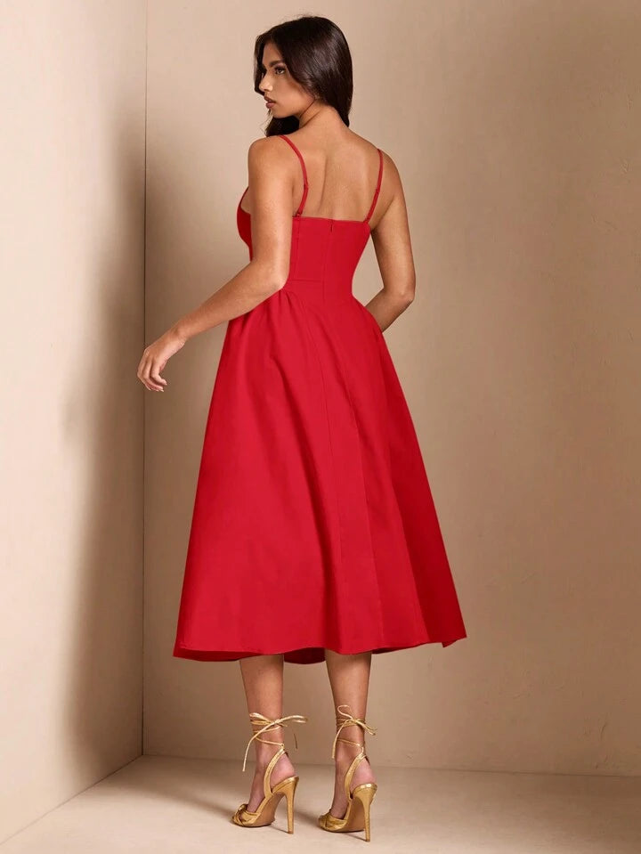 Long puff tulle dress in red