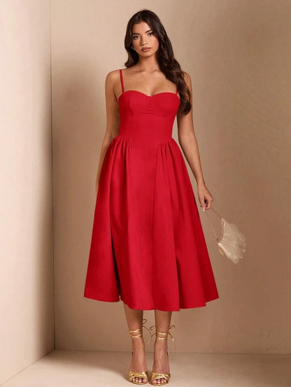Long puff tulle dress in red