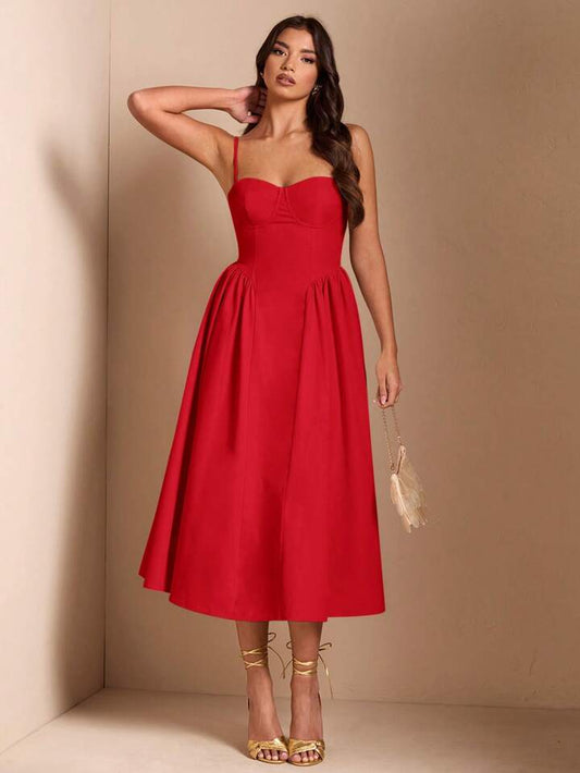 Long puff tulle dress in red