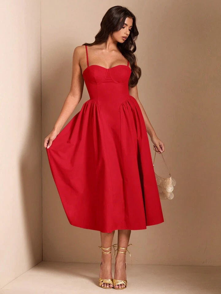 Long puff tulle dress in red