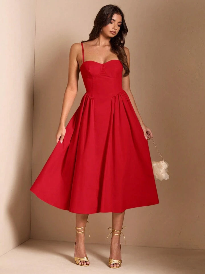 Long puff tulle dress in red