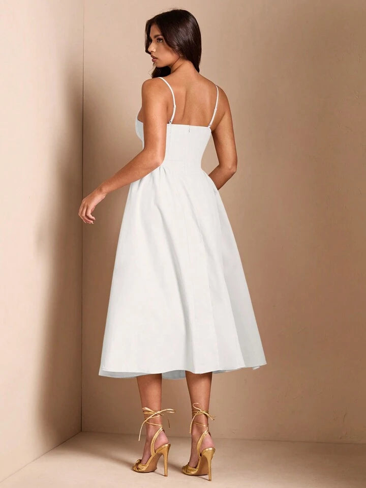 Long puff tulle dress in white