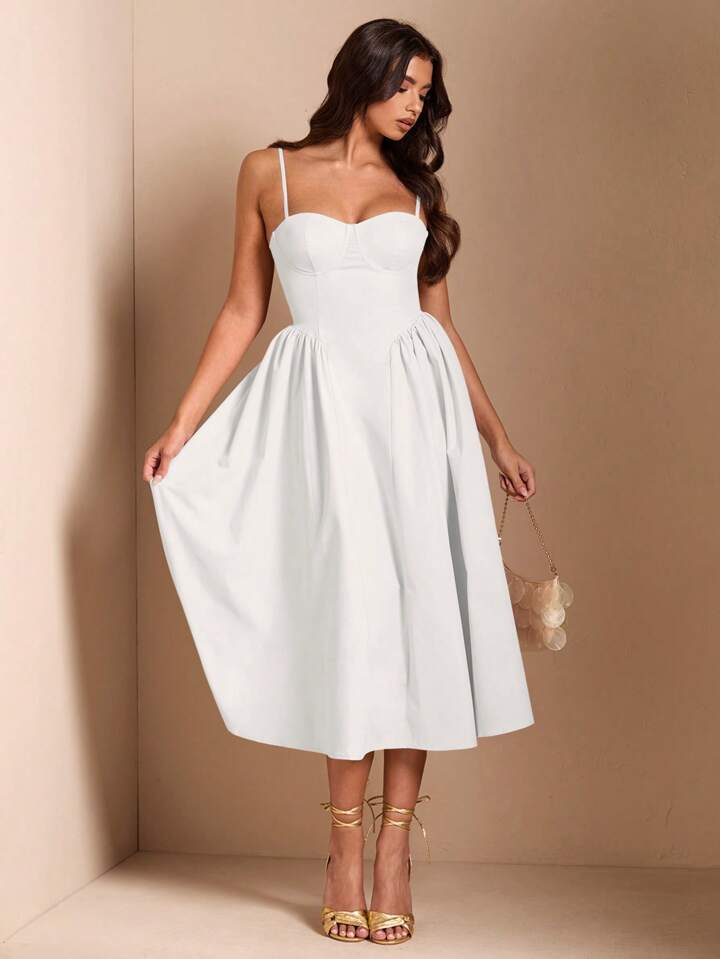 Long puff tulle dress in white
