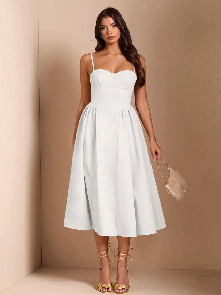 Long puff tulle dress in white