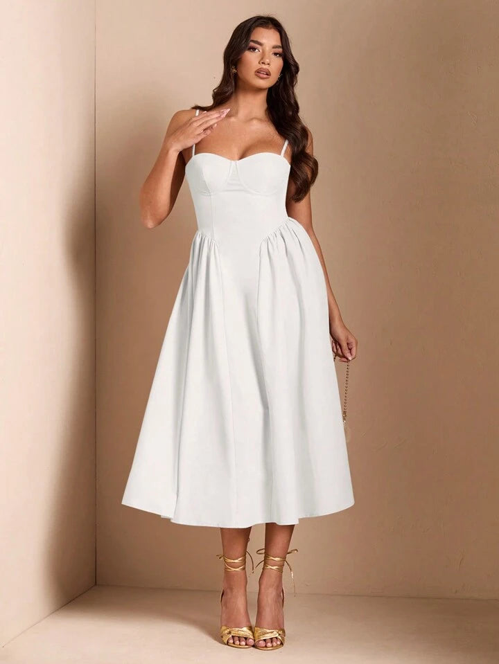 Long puff tulle dress in white