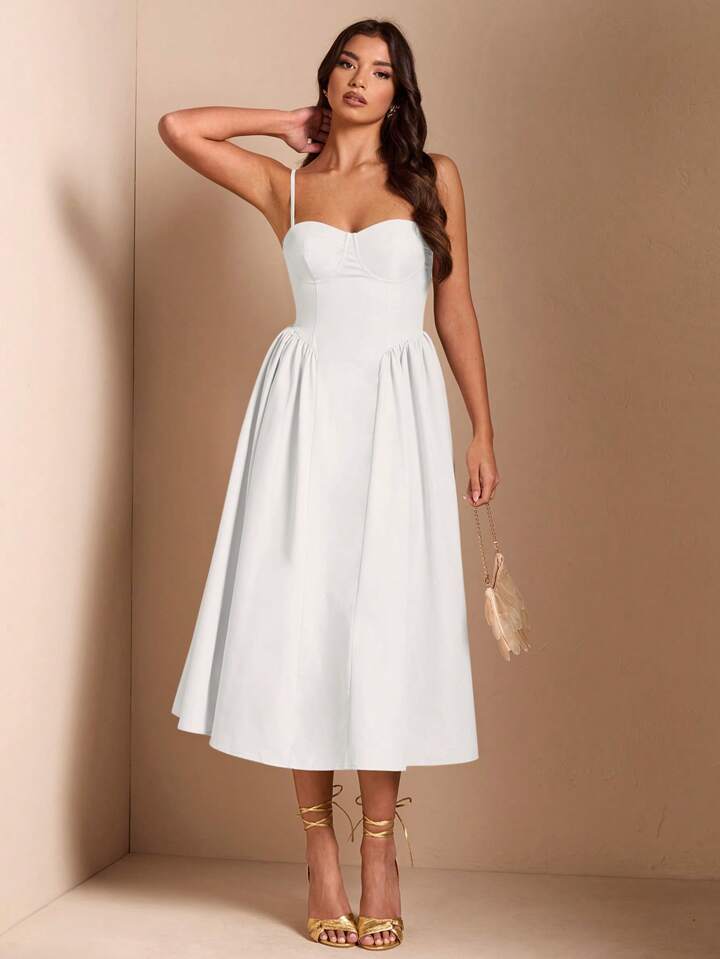 Long puff tulle dress in white